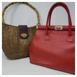 Vera Pelle Red Leather Bag & Wicker/Bamboo Bag