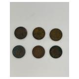 Six Indian Head 18-1900s One Cent Coins