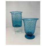 18 TwoBlueSwirlSpeckledGlassVases