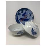 46 AsianKoiFishPlate&BowlSetJapan&China