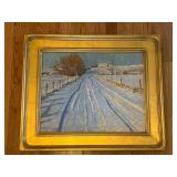 48 SnowCoveredRanchRoadbyZeeHuang16x20OriginalOilPainting