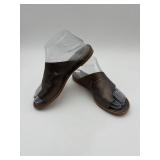 84 GreyLeatherSlideSandalsEileenFisherAppearNew