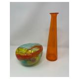 Glass Swirl Ribbon Bowl & Slender Rocket Vase