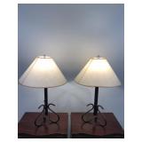 Rustic Iron Table Lamps with Artisan Curl Bases & Natural Fiber Shades
