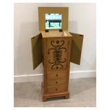 Hand-Painted Jewelry Armoire – Mirror Top, Side Doors, & Drawers