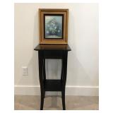 Framed Soft Blue Roses Still Life on Canvas & Display Stand