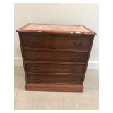 Federal Style Mahogany Chest Pink Marble Top & Brass Pulls
