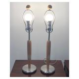 Pair of 24" Mid-Century Style Table Lamps – Wood & Brushed Metal Base