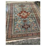 Artisan Hand-Knotted Rug – Floral Medallion, Blue & Earth Tones