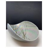 Attributed Murano Art Glass Bowl-Striated Grey, Iridescent Interior