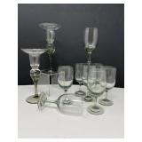 Bohemia Crystal Candlesticks & 7 Smoky Cordials – Czech Glass Set