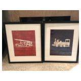 Pair Framed Vehicle Silhouette Prints – Firetruck & Train