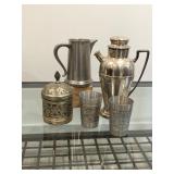 Mixed Silver Metal Drinkware & Container Lot – 5 Pieces