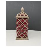 Vintage Baroque Red Bubble Glass Silver Plate Lidded Square Jar
