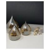 Lighted Silver Toned Teardrops & 6 Pottery Barn Reindeer Card Holders