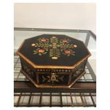 Hand-Painted Octagonal Hinged Wood Box – Floral Folk Art