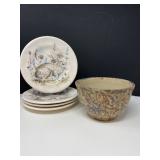 Pier 1 Bunny Plates and Handcrafted Pebbled Glaze Bowl