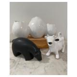 Lot of 3 Modern Ceramic Decor Pieces – Bear, Cow Creamer & Triple Vase