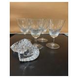 Four Rosenthal Crystal Glasses & Heart Shaped Crystal Candle Holders