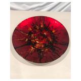 Oversized Italian Art Glass Bowl – Red, Black & Gold Abstract