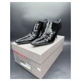 13 PradaVerniceNeroKittenHeelZipBootiesSize38