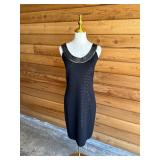 140 STJOHNEveningBlackBeadedDressSz2
