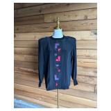 161 VintageCOURTNEYRHODESBlackSilkBlousewBeadsSz4