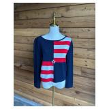 159 STJOHNRedWhiteBlueSweaterSzS