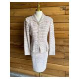 56 STJOHNCoutureWhite&RedStripedSkirtSuitSz4