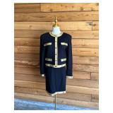 48 STJOHNBlack&GoldSkirtSuitwLeatherTrimSz8