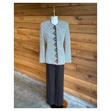 41 STJOHNBrownTweedPantSuitwLeatherDetailsSz46