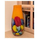 Vibrant Hand-Blown Art Glass Vase – Multicolor Abstract Design