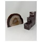 Brazilian Agate/Crystal Rock Geode & Tiered Marble Votive Holders