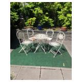Vintage White Wrought Iron Bistro Set – Table + 4 Chairs