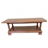 Ethan Allen Colonial Maple Coffee Table – Turned Legs & Lower Shelf