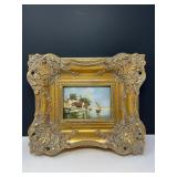 E.W. Cook Framed Fine Art–Seaside Village & Sailboat Ornate Gold Frame