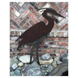 Handcrafted Metal Blue Heron Garden Sculpture – Local Artist