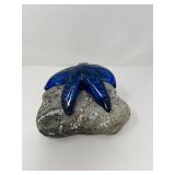 Ellinger Art Glass Starfish Sculpture on Natural Rock