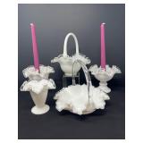 Silver Crested Fenton Milk Glass Collection	