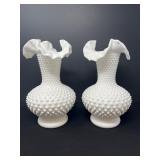 Fenton Hobnail Milk Glass Vases – Ruffled Edge Pair