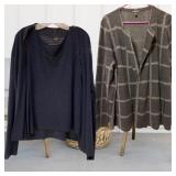 Eileen Fisher Checked Merino Cardigan & Navy Wool Tank/Jacket Set (L)