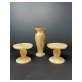 Onyx Pillar Candle Holders & Polished Agate Vase – Natural Stone Decor