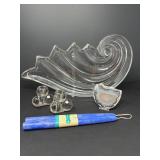 Mikasa Glass Bowl with Westmoreland Bubble Taper Holders & Geode