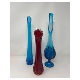 Three Tall Swung Glass Vases – Vibrant & Hand-Blown