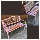 Pair of Outdoor Metal Garden Benches – Curved Backs and Armrests