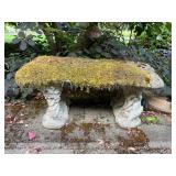 Garden Bench with Bird Relief – Organic Moss-Touched Stone Accent