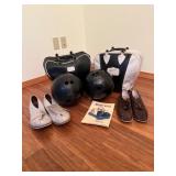 His and Hers Vintage Bowling Balls with 50s Style Carry Bags