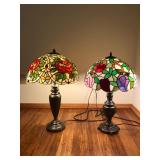 Pair of Tiffany-Style Stained Glass Lamps – Timeless Glow for Any Room