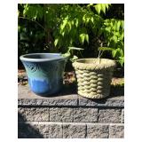Blue Ceramic Planter & Concrete Planter – Garden Pot Pair