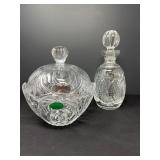 Lead Crystal Decanter & Cut Glass Lidded Bowl